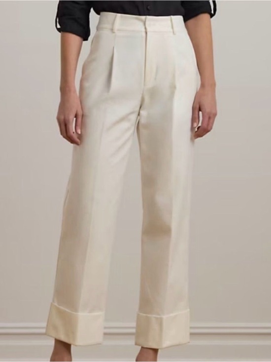 Ralph Lauren Pants - Ralph Lauren Cream High-Rise Wide-Leg Pleated Pants
